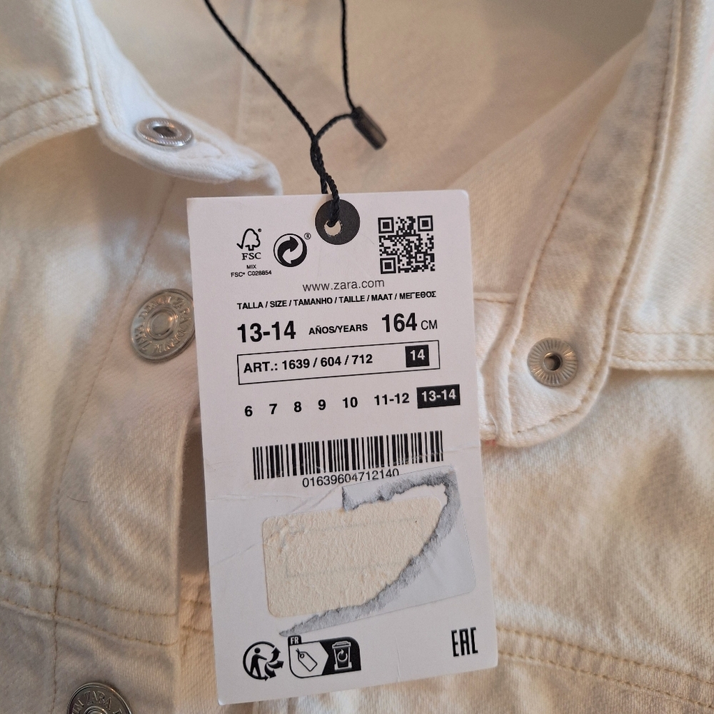Zara white denim belted mini dress sz 13-14 NWT *G - Picture 7 of 8